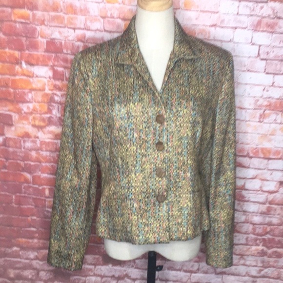 Jones New York Jackets & Blazers - Vintage Jones New York Colorful Cropped Tweed Button Down Blazer Jacket